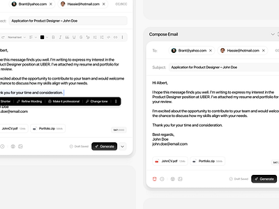 Compose New Email attachment clean component compose compose email dark email email composer graphic design interface light mail minimal modal product rich text editor text editor ui user interface ux