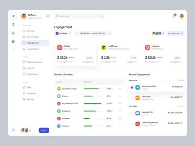 TimeTracker - Engagement Page analytics balance clean crm dashboard data domain employee monitoring minimal performance product design productivity project management saas saas design team manage time management tracking uiux web app