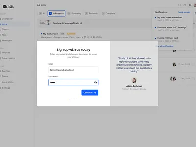 Stratis UI - Sign up preview app button cards clean design fields input interface minimal modal overlay product signup simple table ui ui design ux ux design web