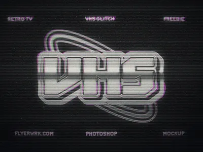 Free VHS Glitch Photoshop Mockup effect free glitch mockup photoshop retro template text tv vhs vintage