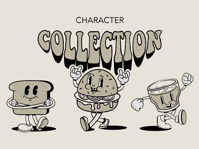 Retro Character Collection branding burger cartoon character clipart creative market cute design drink face graphic illustration mascot retro vector