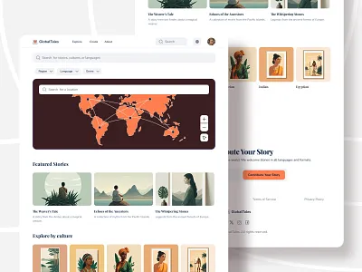 Explore Cultures page: A multilingual cultural story website clean culture design explore culture homepage landing page language page mobile app multilingual website website design