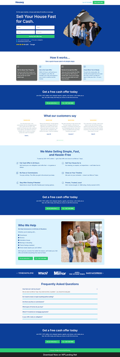 Housey – Cash Home Buyer Landing Page cash offer finance landing page home buyers home buying money landing page real estate landing page