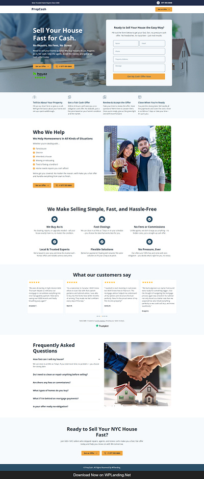 PropCash – Cash Home Buyer Landing Page cash offer finance landing page home buyers home buying money landing page real estate landing page