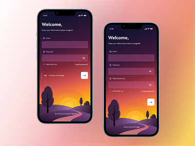 Animated Sunrise Authentication UI animation app authentication figma graphic design illustration login mobile register rive ui