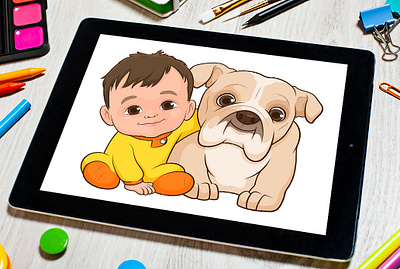 Boy with cute bulldog abrang cartoon cartoon character design design character fiverr graphicart illustration logo ui