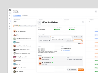 Music Licensing App cards clean data design details interface license minimal modal overlay popup product saas settings table ui ui design ux ux design web