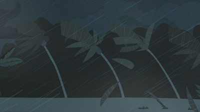 2D Animation of Storm Warning on a Tropical Island ae after effects animation falt island palms rain storm tropical vector waves wind