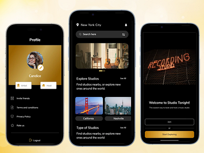 On-Demand Studio Booking App Design appdesign audioproductionapp dribbbleshots minimalui mobileappdesign musicstudioapp musictechapp ondemandapp productionappdesign studiobookingapp studiorentalapp studiotonight uiux uxdesign