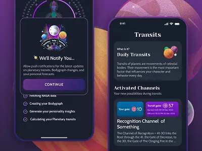 Transits of Planets Human Design App dark graphic design human ios iphone mobile mode transits ui