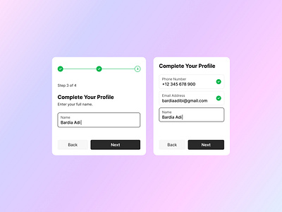 Complete Profile - UI Design call to action clean create account email form form ui input input fill input form light mode login page minimal name phone number profile signup page text field text input ui ux