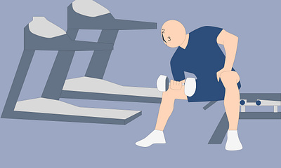 Man in fitness center lifting barbell Man running on treadmill working