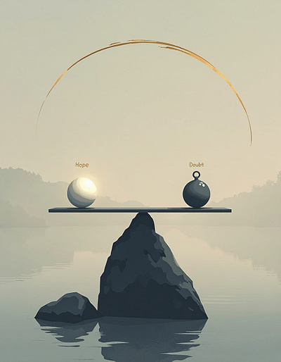 Hope & Doubt | Balancing the Invisible Weights Within graphic design illustration poster