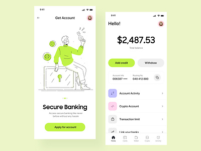 Secure Banking app amount app application bank banking card credit crypto cryptocurrency debit digital locker pay payment stock transaction transfer ui ux visa