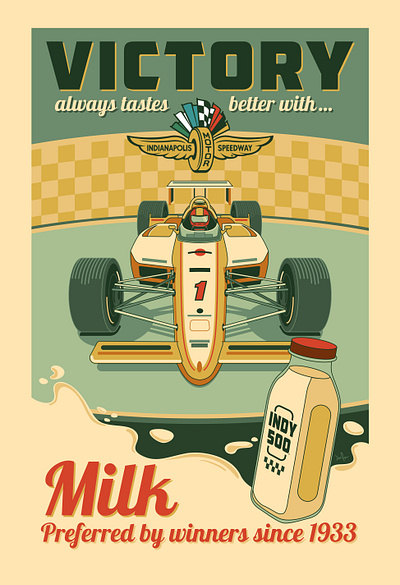 Winners drink milk checkered flag illustration indiana indianapolis indy 500 indycar milk racing winner