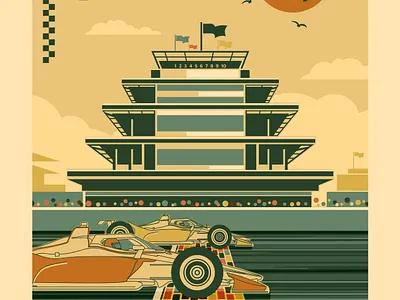 Indianapolis 500 Mile Spectacle illustration indiana indianapolis indianapolis motor speedway indy 500 indycar pagoda poster print racing retro