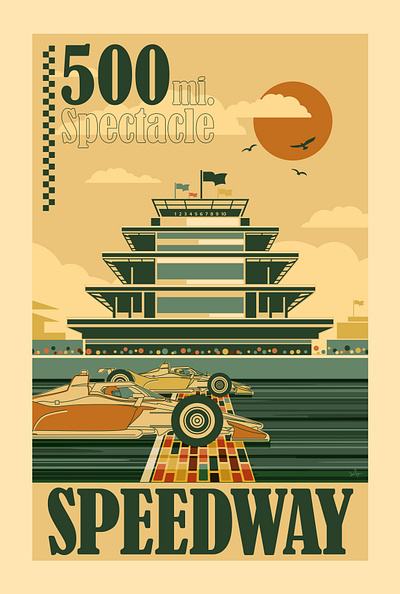 Indianapolis 500 Mile Spectacle illustration indiana indianapolis indianapolis motor speedway indy 500 indycar pagoda poster print racing retro