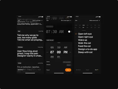 Poetic To-Do & Alarm App — Dark UI Concept dark ui design thinking mobile app to do app ui concept ux design