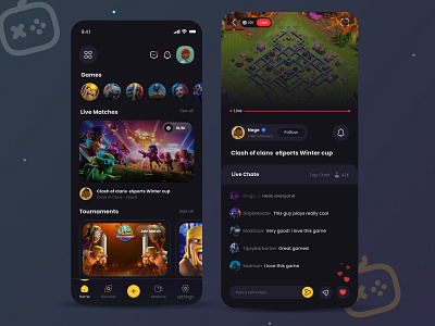 Streaming E-sport App clashofclans clean cleandesign cyper cypersport darkui dota esport live minimal stream streaming ui uiux video youtube