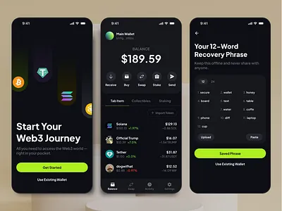 Web3 Wallet for Solana Ecosystem crypto wallet finance minimalist modern ui ui design wallet web3