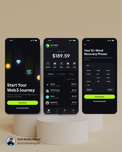 Web3 Wallet for Solana Ecosystem crypto wallet finance minimalist modern ui ui design wallet web3