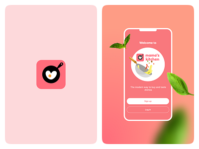Mama's Kitchen – Logo Design for a Homemade Food App app icon delivery app design food food app frying pan graphic design heart heartegg homemade logo pink tasty vector
