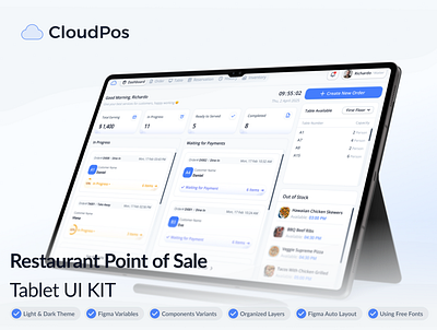 Cloud POS UI Kit – Modern POS Design System businessapp cleandesign darkmode dashboarddesign dribbbleshot figmakit figmaui ipad lightmode newrelease posapp posdesign smartdesign tablet ui uidesigner uikit ux uxuidesign webappdesign