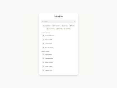 Quick Search Card UI ai ui ai ui design branding card design card ui design figma figma design framer component framer ui minimal ui card saas ui saas ui design search ui ui ui component web design