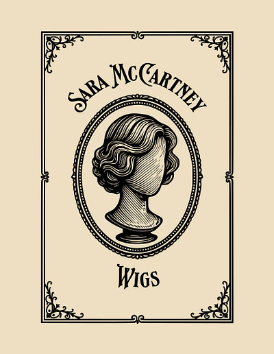 Wig Maker Logo branding broach hair head intaglio logo old victoria wig wigs