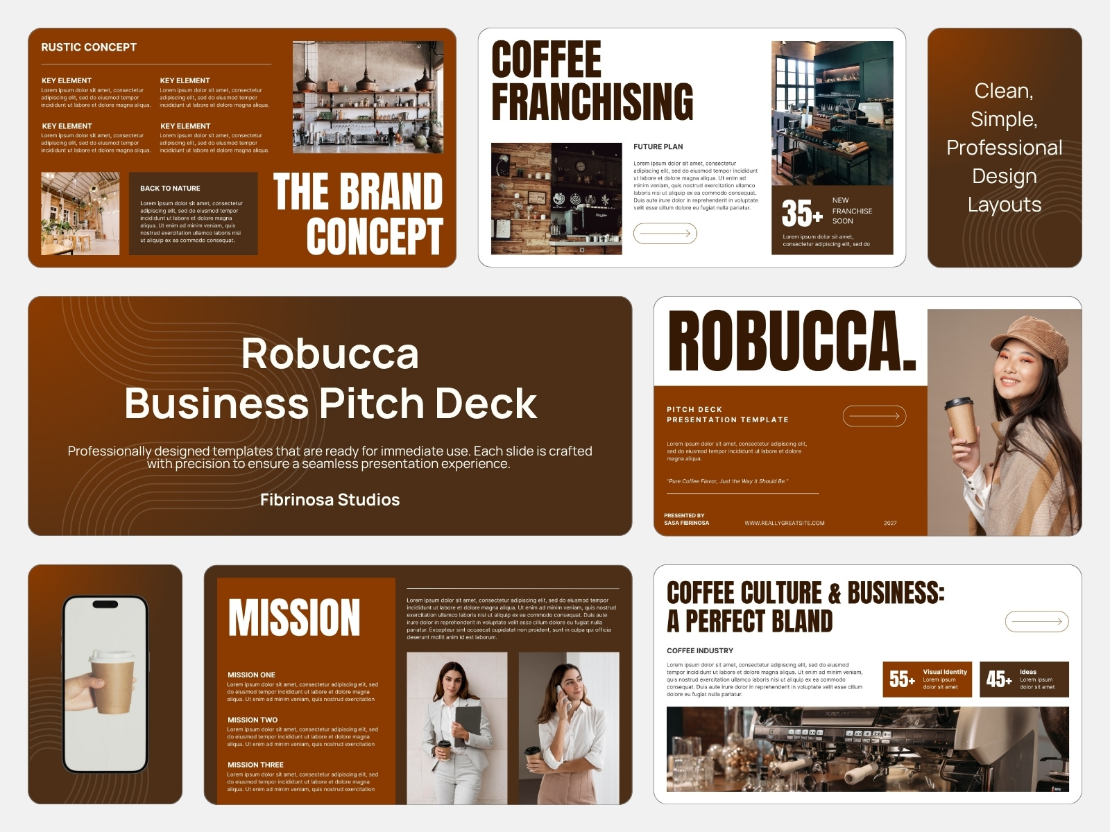 Robucca - Business Pitch Deck brand business cafe coffee design finance franchise growth marketing minimal modern pitch proposal startup strategy