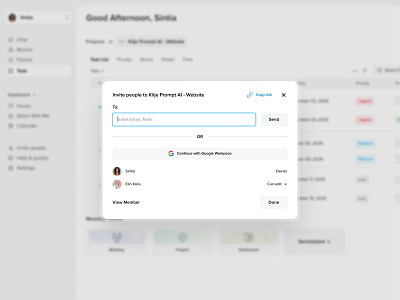 Invite People - Dashboard Management collaboration design digital product edit access invitation invite invite modal landing page management modal product product design saas share share project ui ux website