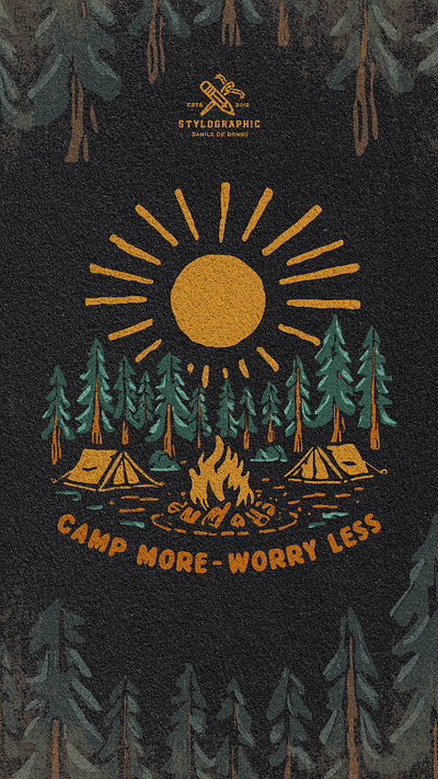 🌲🔥 Camp More - Worry Less 🔥🌲 adventure branding camping danilo de donno illustration print apparel print design typography vintage