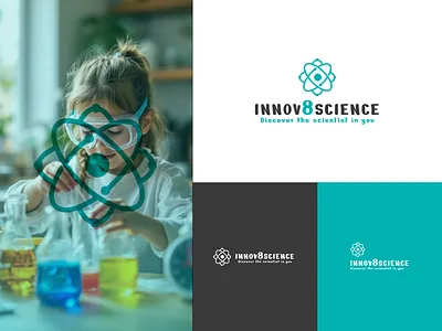 Innov8Science Logo atom atom logo branding chemistry design graphic design graphicdesign illustration innovation kid kids science lab logo logotype minimal reaction science scientist simple logo ui