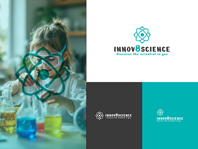 Innov8Science Logo atom atom logo branding chemistry design graphic design graphicdesign illustration innovation kid kids science lab logo logotype minimal reaction science scientist simple logo ui