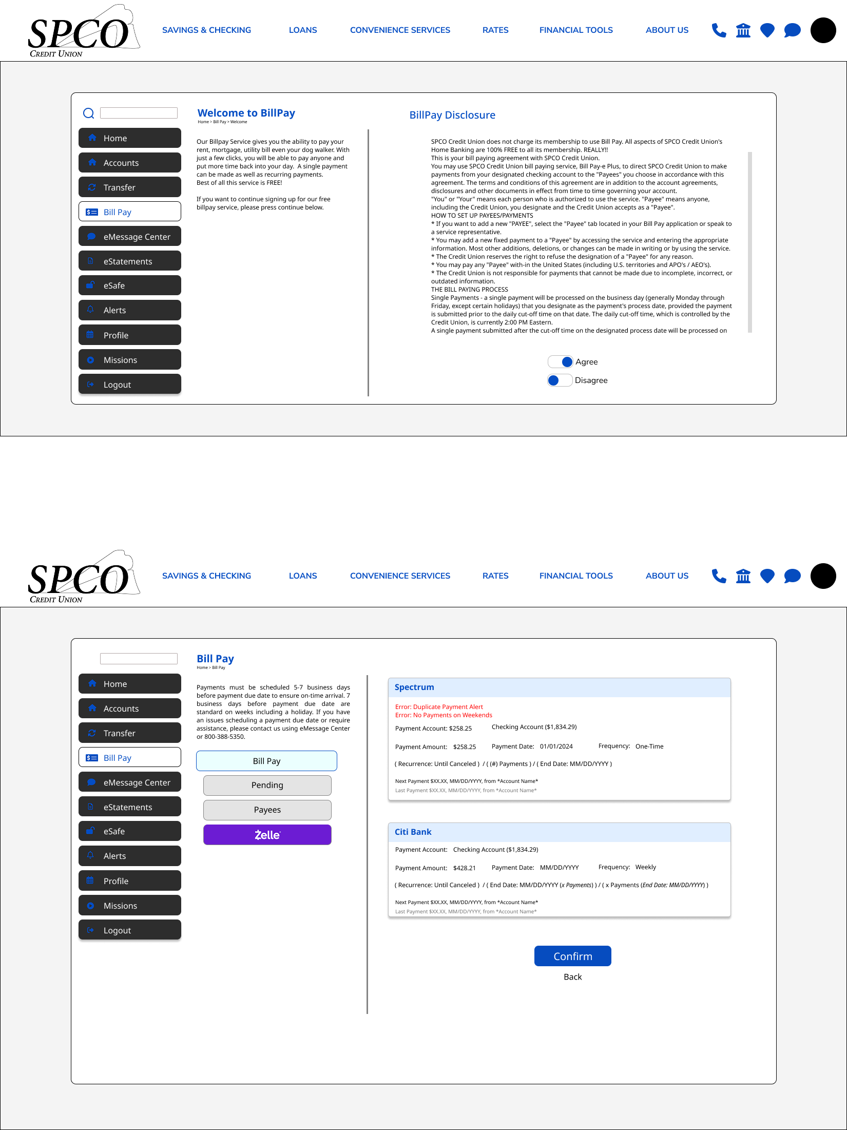 Desktop Banking - Disclosures banking app desktop ui disclosures page fintech