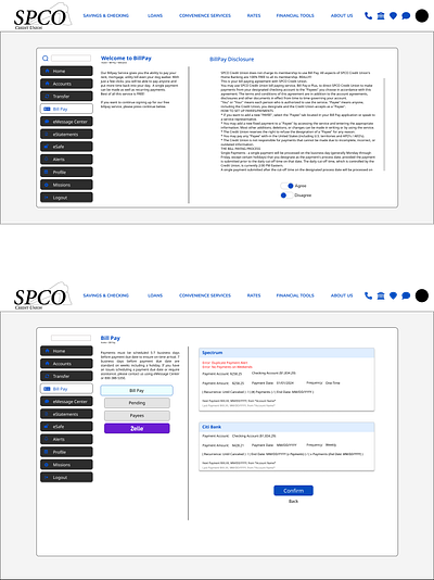 Desktop Banking - Disclosures banking app desktop ui disclosures page fintech
