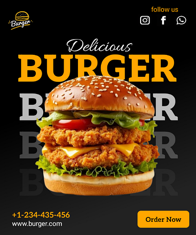 Social Media Poster Design For Burger Restaurant banner branding design flyer design graphic design poster social media design ui