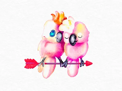 Parrots in Love hand drawn parrots valentines day watercolor