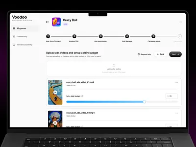Voodoo - Publishing Platform design games gaming platform saas submission ui ux voodoo