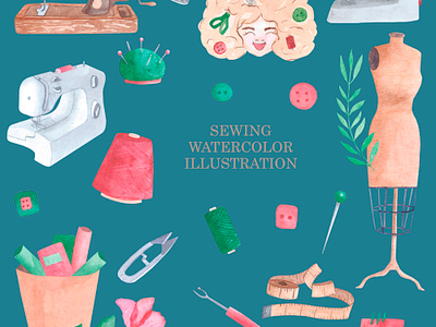 Watercolor sewing illustration branding design illustration logo pattern sewing textile typography watercolor
