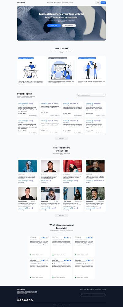TaskMatch – Instant Freelancer Matching Platform bluepalette cleanui illustration interactiondesign responsive taskmatch typography ui
