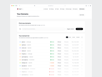 Domains List app design app ui list design list table ui ui design ui ux ux