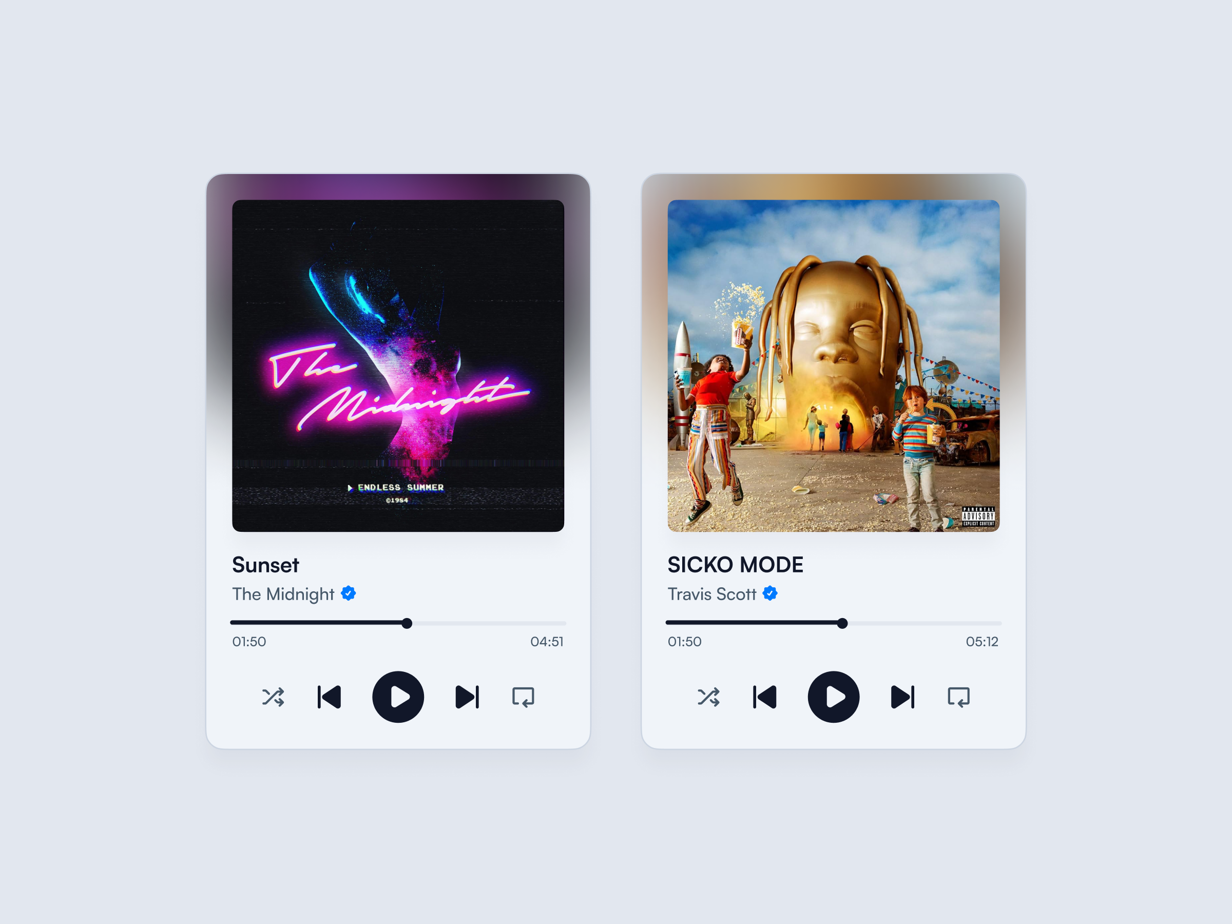 Music Player UI card component graphic design ui