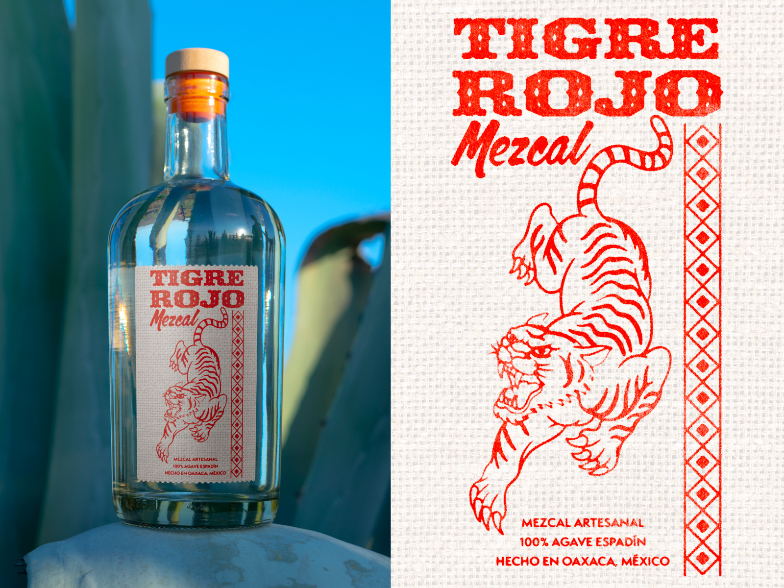 Tigre Rojo Mezcal Bottle Label branding design graphic design illustration logo mezcal mockup typography
