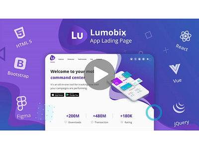 Landing Page Template for Mobile Apps Showcase android application apps corporate dark ui figma homepage html ios iphone landing page material ui mobile motion graphics showcase single page startup ui ux website