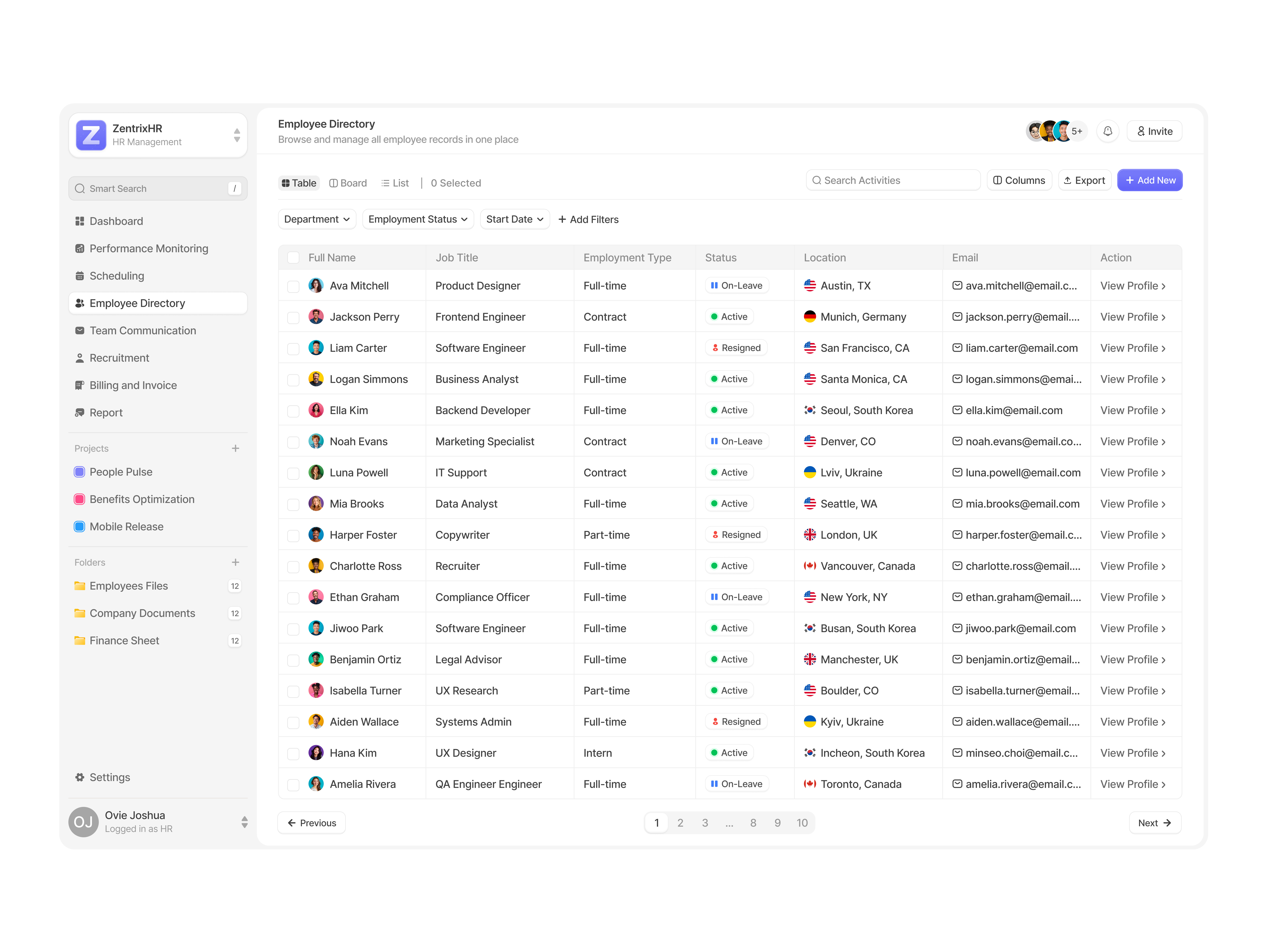 HR Management - Employees Directory