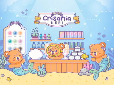 Underwater Beauty Shop Concept 🐻🌊 branding cartoon character characterdesign cute cutemascot illustration illustrationforbranding logo mascotbranding ui ux vectorillustration