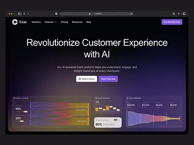 AI-Powered CX SaaS – Smart, Scalable Landing Page UI ai branding cx dashboard data gradient grid illustration landingpage minimalist modern ui ux web