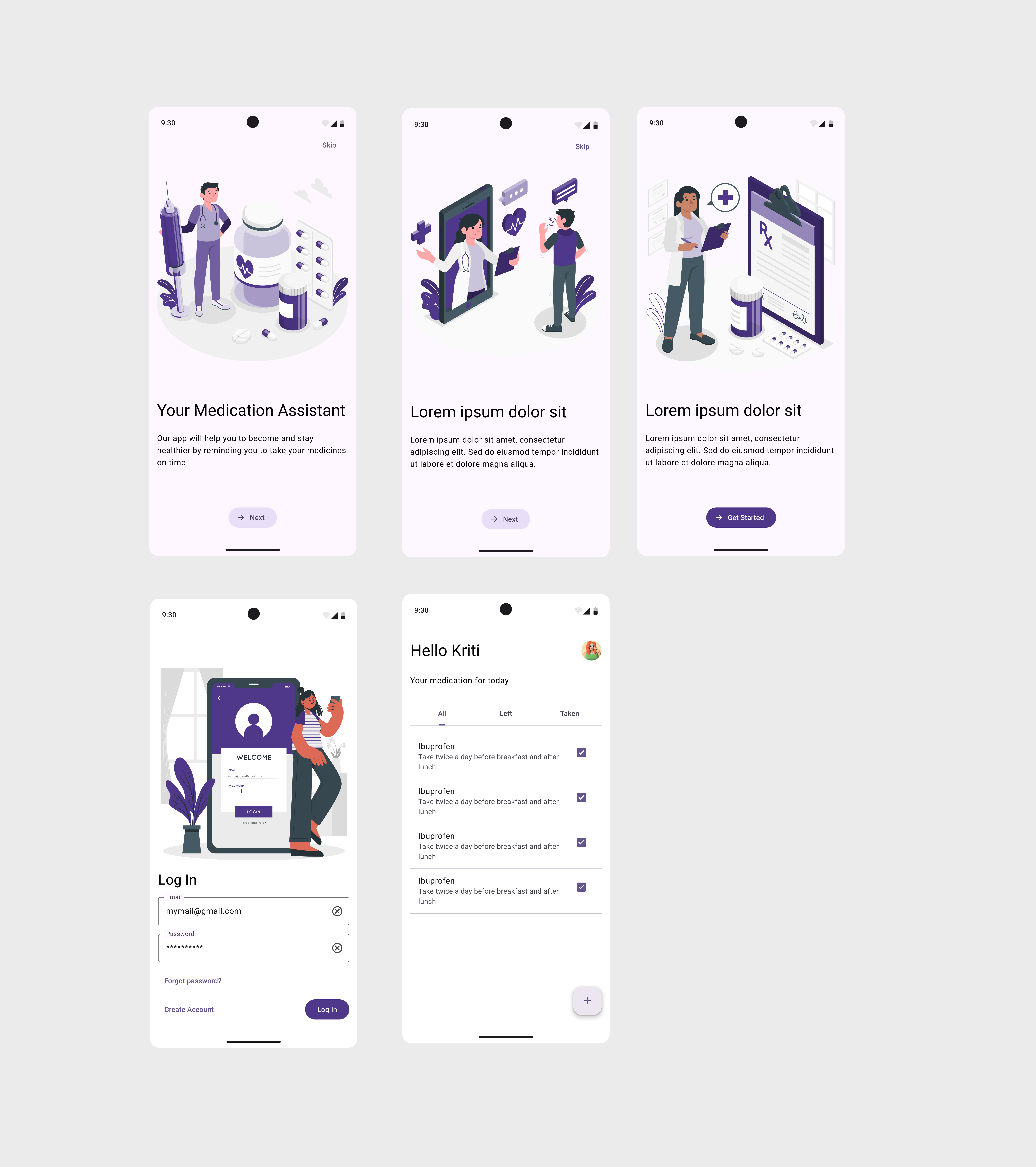 Designing for Care : Medication Reminder App (Figma Prototype) branding design graphic design illustration logo minimalisticdesign onboarding pharmacyapp ui uiux vector