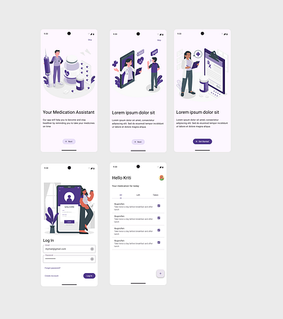 Designing for Care : Medication Reminder App (Figma Prototype) branding design graphic design illustration logo minimalisticdesign onboarding pharmacyapp ui uiux vector